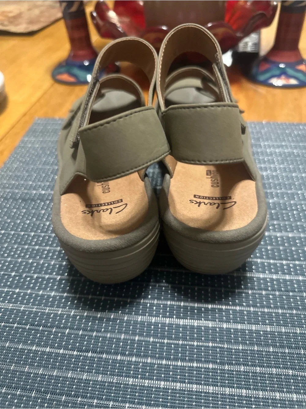 Clarks Olive Green Triple-Strap Comfort Sandals